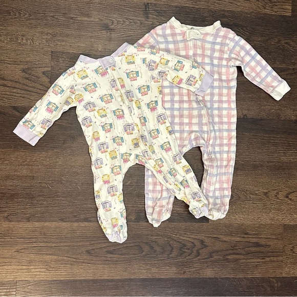 Burt's Bees Other - Burt’s Bees 3-6 Month Footed Sleeper Pajamas Baby Girl Purple Plaid & Cottage